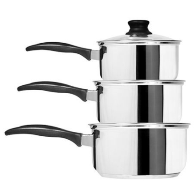 Cook & Eat 3 Piece Pan Set 14cm 16cm 18cm Glass Lids