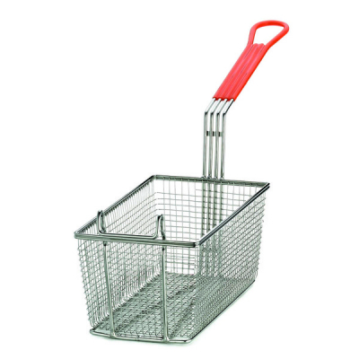 Rectangular Fryer Basket Nickel Plated Fine Mesh with Orange Handle 63.5x16.5x34.5cm