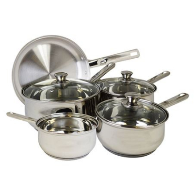 Saucepan with Glass Lids Stainless Steel 5 Piece Set (Saucepan 14/16/18/20cm & Frypan 24cm) (Induction Compatible)