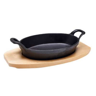 Cast Iron Sizzle Dish + Trivet Oval 21x15cm