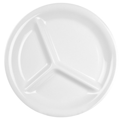 Melamine 3 Compartment Plate White 10.25Inch/260mm x12