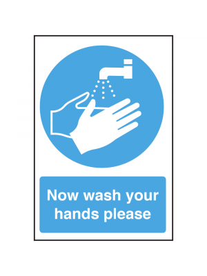 Now Wash Your Hands Sign Self Adhesive 300x200mm
