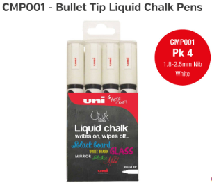 Chalker Malker Pen White - 1.8-2.5mm Line - Pkt 4