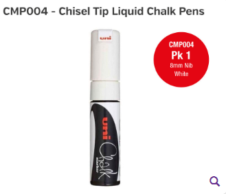 Chalk Marker Pen White 8mm Chisel Tip