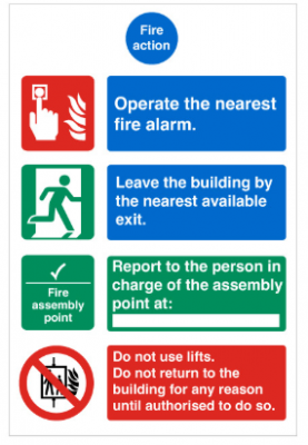 Fire Action Safety Notice, Self-Adhesive Vinyl, 200x300mm.