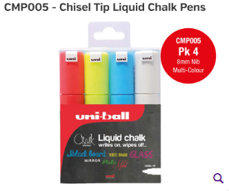 Chalk Marker Pen Multi Colours 8mm Line x4