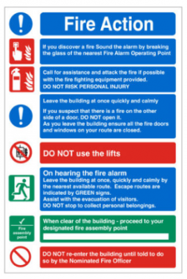 7 Part Fire Action Notice, Self-Adhesive Vinyl, 200x300mm.