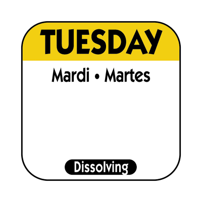 Dissolving Day Label Tuesday 25mm x500