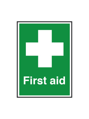 First Aid Text & Symbol, Self-Adhesive Vinyl, 100x150mm.