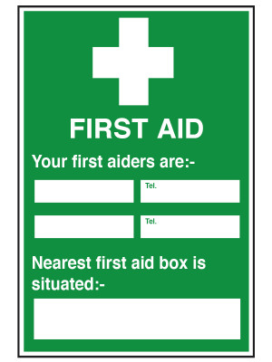 First Aiders/ Nearest First Aid Box, Self Adhesive Vinyl, 300x200mm.