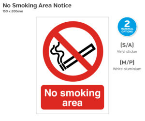 No Smoking Area Text & Symbol, Rigid Sign, 150x200mm.