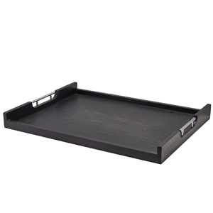 Solid Black Low Wall Butlers Tray with Metal Handles 65 x 49cm