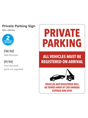 Private Parking, Wall Mounted, 400x600mm.