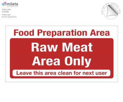Food Preparation Area Raw Meat Sign 100x200mm