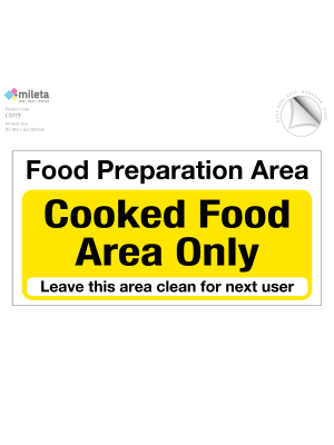 Food Prep Cooked Food Area Only Notice - 200x100mm