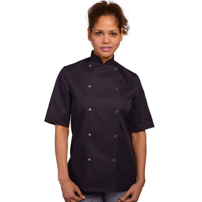 Short Sleeve Chefs Jacket with CoolMax Black Small