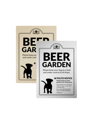 A4 Gold Beer Garden/ Dog On Lead, Rigid Sign.