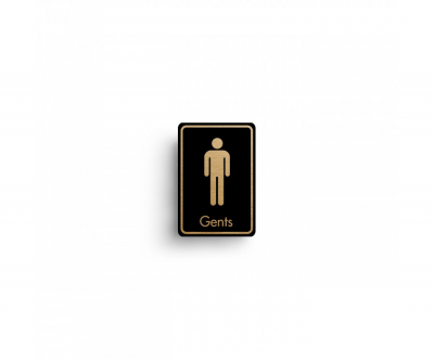 Gents Toilet Symbol with Text, Gold On Black, 85X130mm.