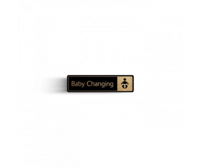 Baby Change Toilet Symbol with Text, Gold On Black, 180x45mm.