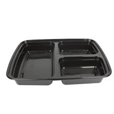Container & Lid Rectangle 3 Compartment PP Black/Clear