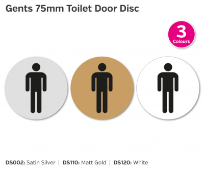 Gents Gold Toilet Symbol, 75mm Disc, Self Adhesive Backing.