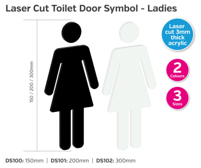'Ladies' Toilet Symbol Laser Cut (White Or Black Tbc) 150mm