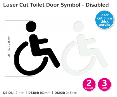 'Disabled' Toilet Symbol Laser Cut (White/Black Tbc) 162mm