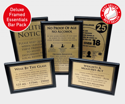 Framed Bar Licensing Sign Pack (Pkt 5 Framed Notices Gold)