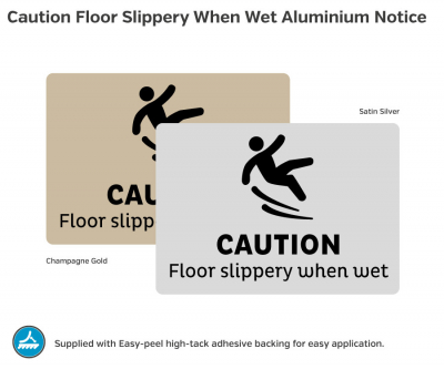 Gold/Black 'Floor Slippery' Wall Mount Notice, 105X74mm.
