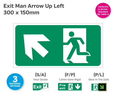 Exit Man (Arrow Up Left) Photoluminescent, 150x300mm.