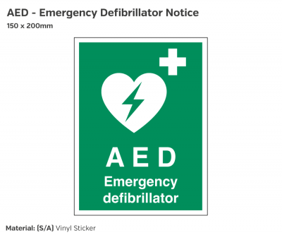 A.E.D Emergency Defibrillator, Self-Adhesive, 150x200mm.