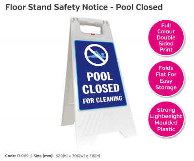 Pool Closed For Cleaning Floor Stand, 620x300mm.