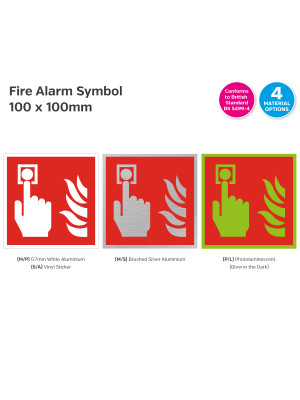 Fire Alarm Symbol, Photoluminescent, 100x100mm.