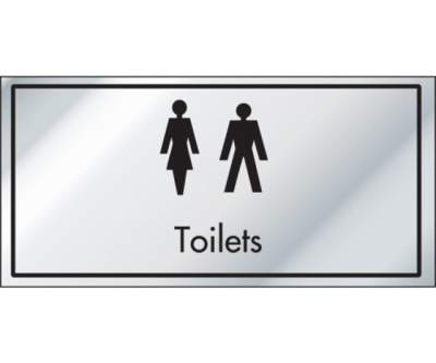 Brushed Silver 'Toilets' Notice, 100x200mm.