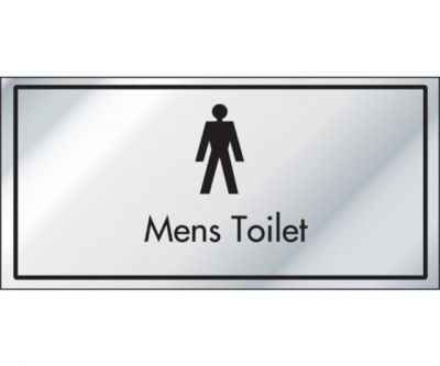 Brushed Silver 'Mens Toilet' Notice, 100x200mm.