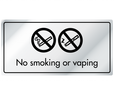 Brushed Silver 'No Smoking/Vaping' Notice, 100x200mm.