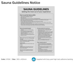 Silver 'Sauna Guidelines' Notice, 300x400mm.