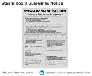 Silver 'Steam Room Guidelines' Notice, 300x400mm.