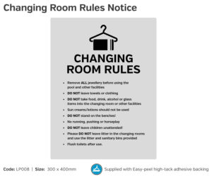 Silver 'Changing Room Rules' Notice, 300x400mm.