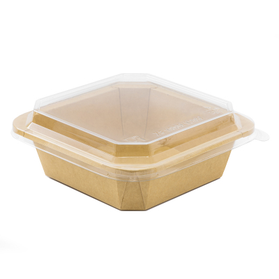 Octa Square Box Kraft PE 750ml/25oz with RPET Antifog Lid x50