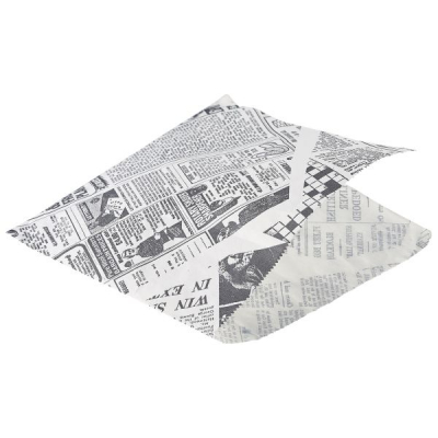 Greaseproof Paper Bags White Newspaper Print 17.5 x 17.5cm x1000