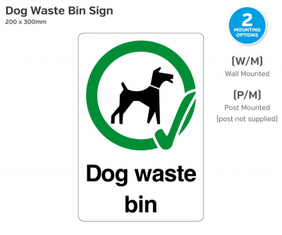 Dog Waste Bin, Post Mounted, 200x300mm.
