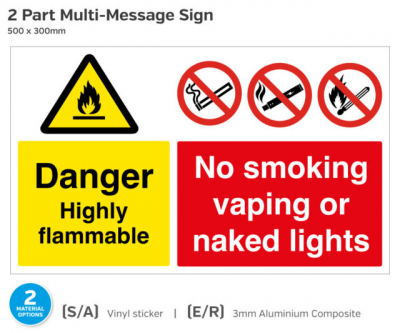 Danger Highly Flammable/ No Smoking, Self Adhesive Vinyl, 500x300mm.