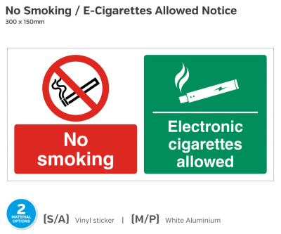 No Smoking/ E-Cigs Allowed, Self-Adhesive Vinyl, 300x150mm.