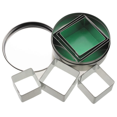 KitchenCraft 6 Square Cookie Cutters w. Metal Storage TIn