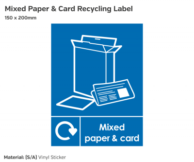 Mixed Paper & Card Recycling, Self-Adhesive Vinyl, 200x150mm