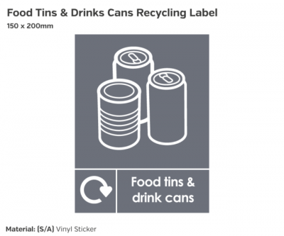 Food Tins & Drink Cans Recycling, Self-Adhesive, 200x150mm.