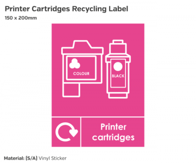 Printer Cartridges Recycling Bin Sticker. Self Adhesive. 150x200mm