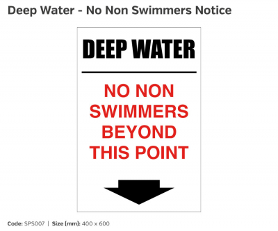 Deep Water/ No Swimmers' Semi-Rigid Notice, 400x600mm.
