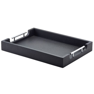 Solid Black Butlers Tray with Metal Handles 50 x 39.5cm